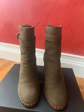 rag & bone Olive Green Stud-Trim Ankle Boots